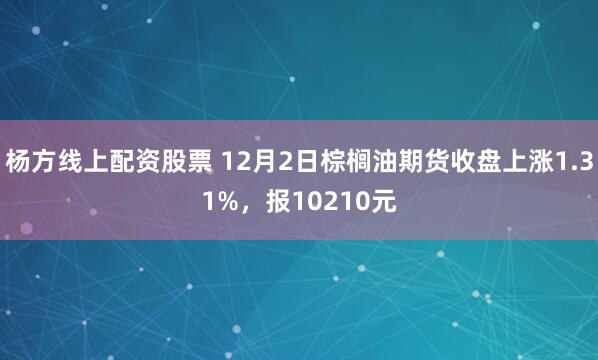 杨方线上配资股票 12月2日棕榈油期货收盘上涨1.31%，报10210元